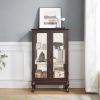 2 Doors Curio Cabinet with Tempered Glass Doors, Curio Cabinets with Mirrored Back Panel and Adjustable Shelves, Lighted Display Cabinet for Home