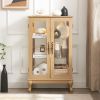 2 Doors Curio Cabinet with Tempered Glass Doors, Curio Cabinets with Mirrored Back Panel and Adjustable Shelves, Lighted Display Cabinet for Home