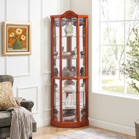 Glass Cabinet Lighted Corner Cabinet Corner Display Curio Cabinet, Glass Display With Light(Included)Bar Cabinet (Color: Oak, Material: MDF+glass)