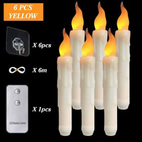 6/12/30pcs Floating LED Candles Remote Control Flameless Taper Candle Halloween Decor Party Birthday Wedding Christmas Supplies (Color: 6PCS yellow, Ships From: CN)