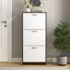 Shoe Storage Cabinet with 3 White Panel Flip Drawers, Freestanding Organizer for Entryway, Narrow Shoe Rack Cabinet