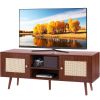 VEVOR Rattan TV Stand, Boho TV Cabinet for 55 inch TV, Mid Century Modern TV Stand, Rattan TV Console with Adjustable Shelfs for Living Room