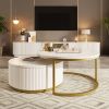 Modern Round Nesting Coffee Table Fluted with Drawer in 31.5''