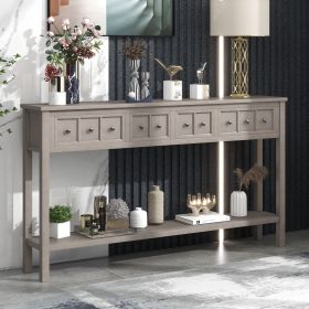 Rustic Entryway Console Table,60" Long Sofa Table with two Different Size Drawers and Bottom Shelf for Storage (Color: Gray Wash, Material: Solid Wood)