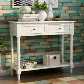 Daisy Series Console Table Traditional Design with Two Drawers and Bottom Shelf (Color: Ivory, Material: Solid Wood)