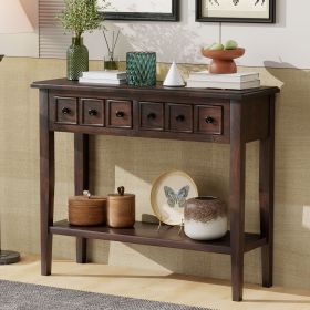 Rustic Console Table with Open Shelf,Rubber Wood Legs,Ideal for Entryways,Living Rooms,and Hallways (Color: Espresso, Material: MDF,Rubber Wood)