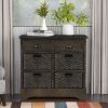 Rustic Storage Cabinet with Two Drawers and Four Classic Rattan Basket for Dining Room/Entryway/Living Room