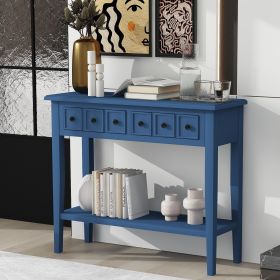 Rustic Console Table with Open Shelf,Rubber Wood Legs,Ideal for Entryways,Living Rooms,and Hallways (Color: Navy, Material: MDF,Rubber Wood)