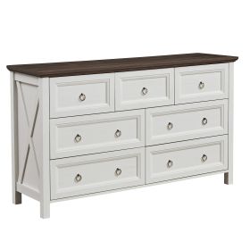 Farmhouse 7 Drawers Dresser for Bedroom, Wood Rustic Dresser Tv Stand, Storage Dressers Organizer for Bedroom, Living Room,Hallway (Color: as Pic)