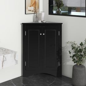 Triangle Bathroom Storage Cabinet with Adjustable Shelves, Freestanding Floor Cabinet for Home Kitchen (Color: Black)