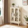 2 Doors Curio Cabinet with Tempered Glass Doors, Curio Cabinets with Mirrored Back Panel and Adjustable Shelves, Lighted Display Cabinet for Home