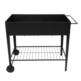 Mobile Metal Raised Garden Bed Cart With Legs For Outdoor House Patio (Color: Black)